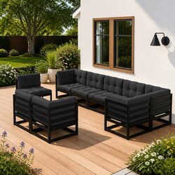 Garden Lounge Set 9 Piece Outdoor Furniture with Cushions Solid Pinewood Black
