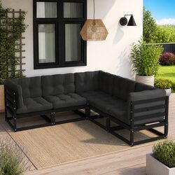 Garden Lounge Set 5 Piece Outdoor Furniture Sofa with Cushions Black
