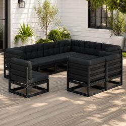 Garden Lounge Set 9 Piece Outdoor Furniture with Cushions Black Pinewood Sofa