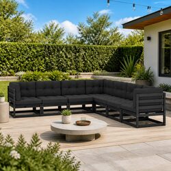 7 Piece Garden Lounge Set with Cushions Black Pinewood Outdoor Furniture