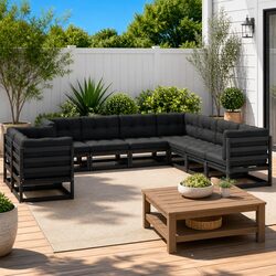 9 Piece Garden Lounge Set Outdoor Sofa with Cushions Black Pinewood Furniture