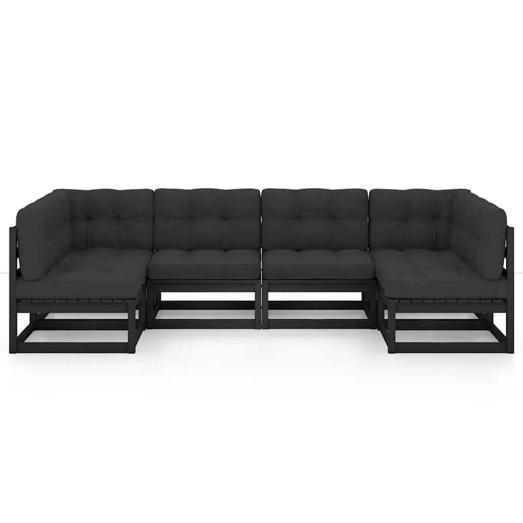 Garden Lounge Set 6 Piece Solid Pinewood Outdoor Furniture Black with Cushions