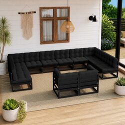 12 Piece Garden Lounge Set with Cushions Outdoor Sofa Patio Furniture Black