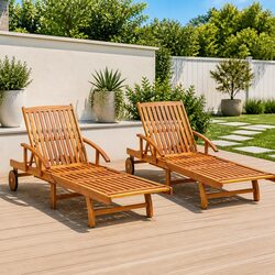 Sun Loungers 2 pcs Solid Wood Acacia Brown Outdoor Garden Patio Lounge Chair Set