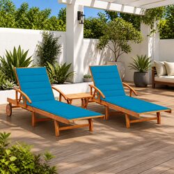 Sun Lounger Set 2 pcs with Table Cushions Solid Acacia Wood Outdoor Patio