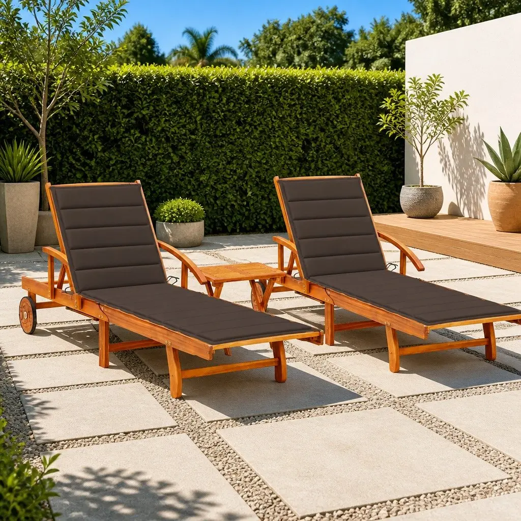 Sun Lounger Set Adjustable Backrest 2 pcs Solid Acacia Wood Taupe Outdoor Garden