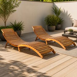 Sun Lounger Set 2 pcs Solid Wood Acacia Outdoor Garden Patio Daybed Folding