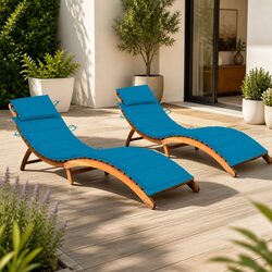 Sun Loungers 2 pcs with Cushions Solid Wood Acacia Outdoor Garden Patio Daybed