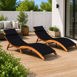 Sun Loungers Set 2 pcs Solid Wood Acacia Outdoor Garden Patio Daybed with