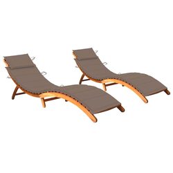 Sun Loungers 2 pcs with Cushions Solid Wood Outdoor Patio Garden Daybed Folding