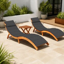 Sun Loungers Set 2 pcs with Table Cushions Solid Wood Acacia Outdoor Garden