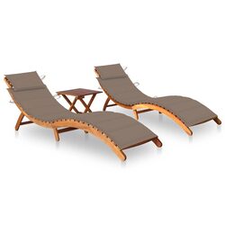 Sun Loungers Set 2 pcs with Side Table and Cushions Solid Acacia Wood Outdoor