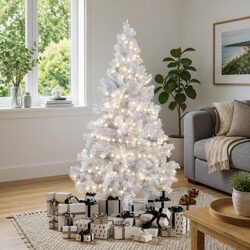 Artificial Half Christmas Tree Pre-lit LED 180cm White Seasonal Holiday