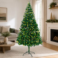 Artificial Pre-lit Christmas Tree 210cm 910 Branch Tips Green Indoor Holiday