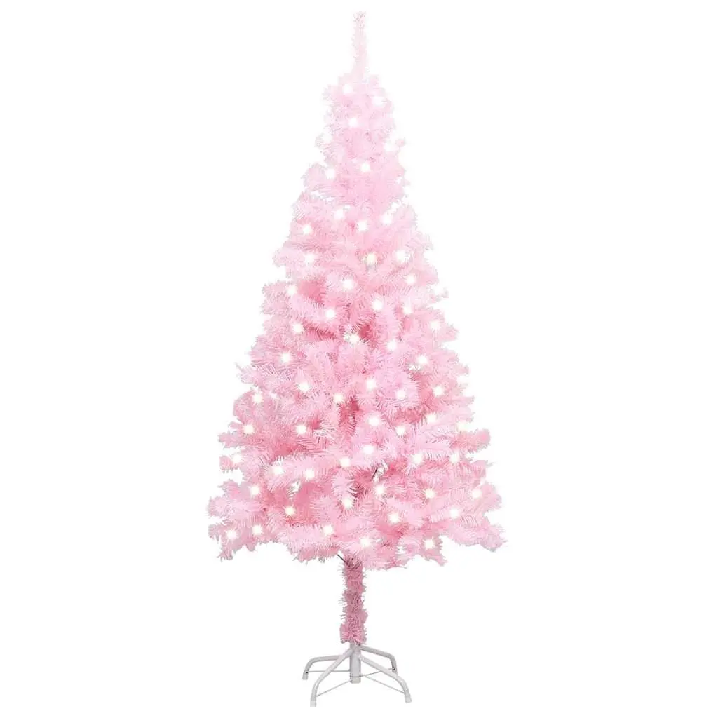 Artificial Pre-lit Christmas Tree 120cm Pink PVC with LED Lights Stand
