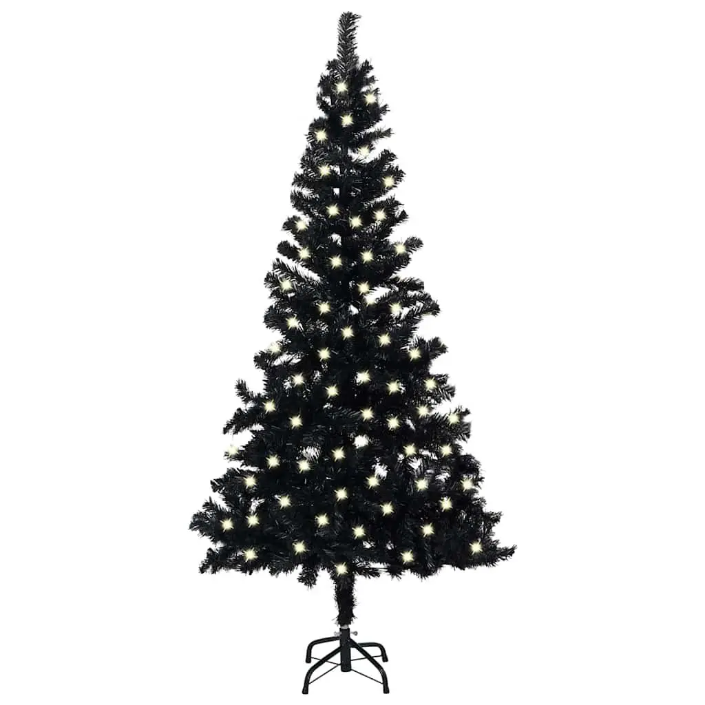 Black Artificial Pre-lit Christmas Tree with Stand 120cm LED Lights Holiday