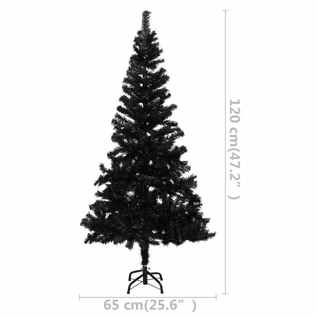 Black Artificial Pre-lit Christmas Tree with Stand 120cm LED Lights Holiday