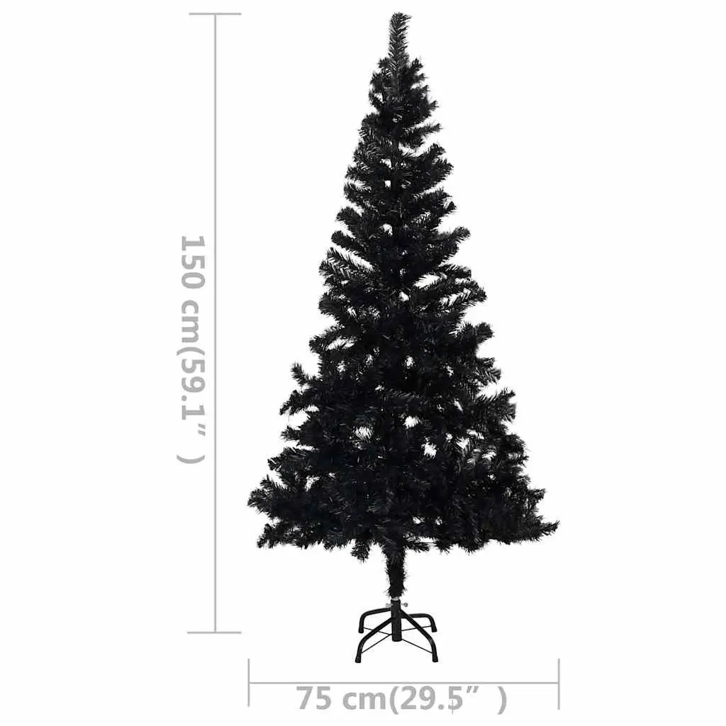 Black Artificial Pre-lit Christmas Tree 150cm with Stand LED Lights Holiday