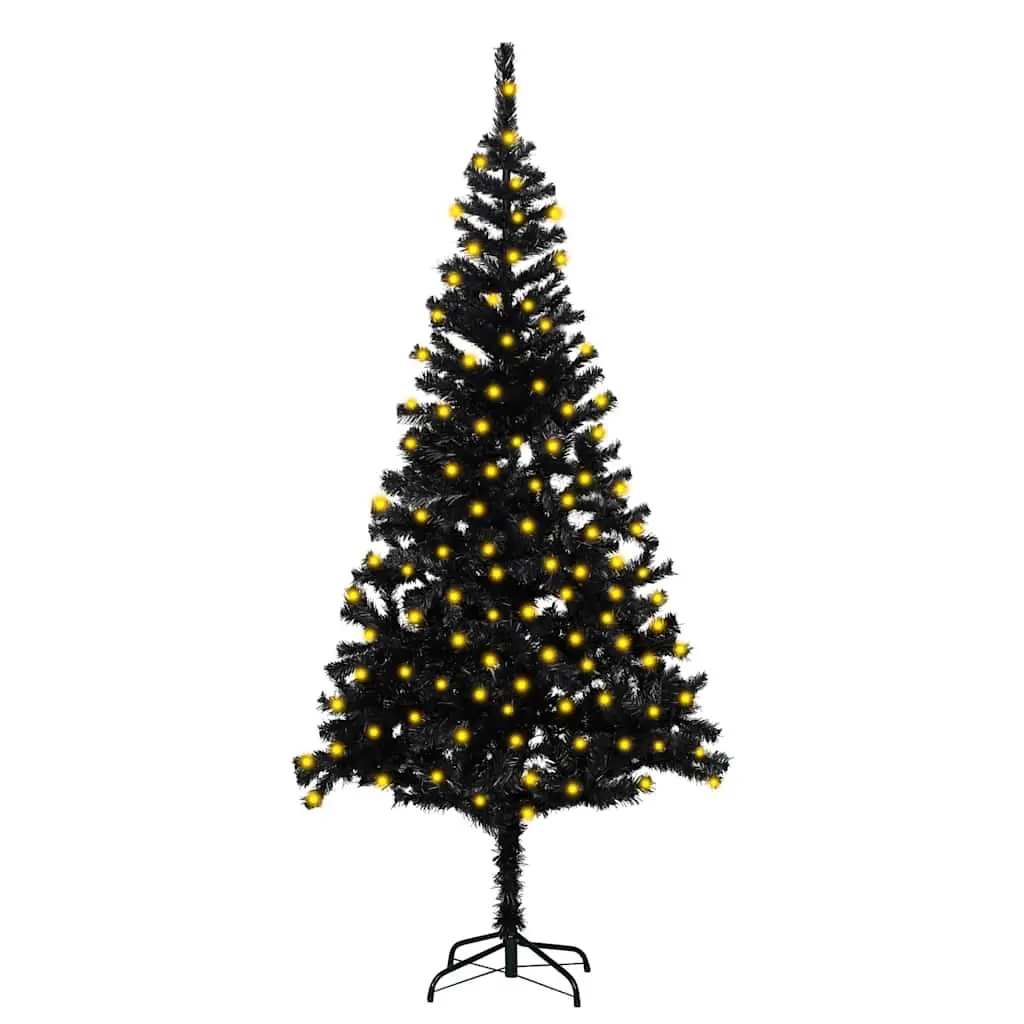 Black Artificial Pre-lit Christmas Tree 180cm with Stand Festive Holiday Decor