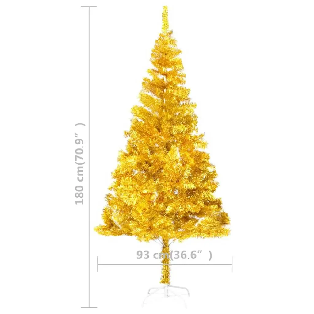 Artificial Christmas Tree Pre-lit 180cm Gold LED Lights PVC Material Seasonal Decor