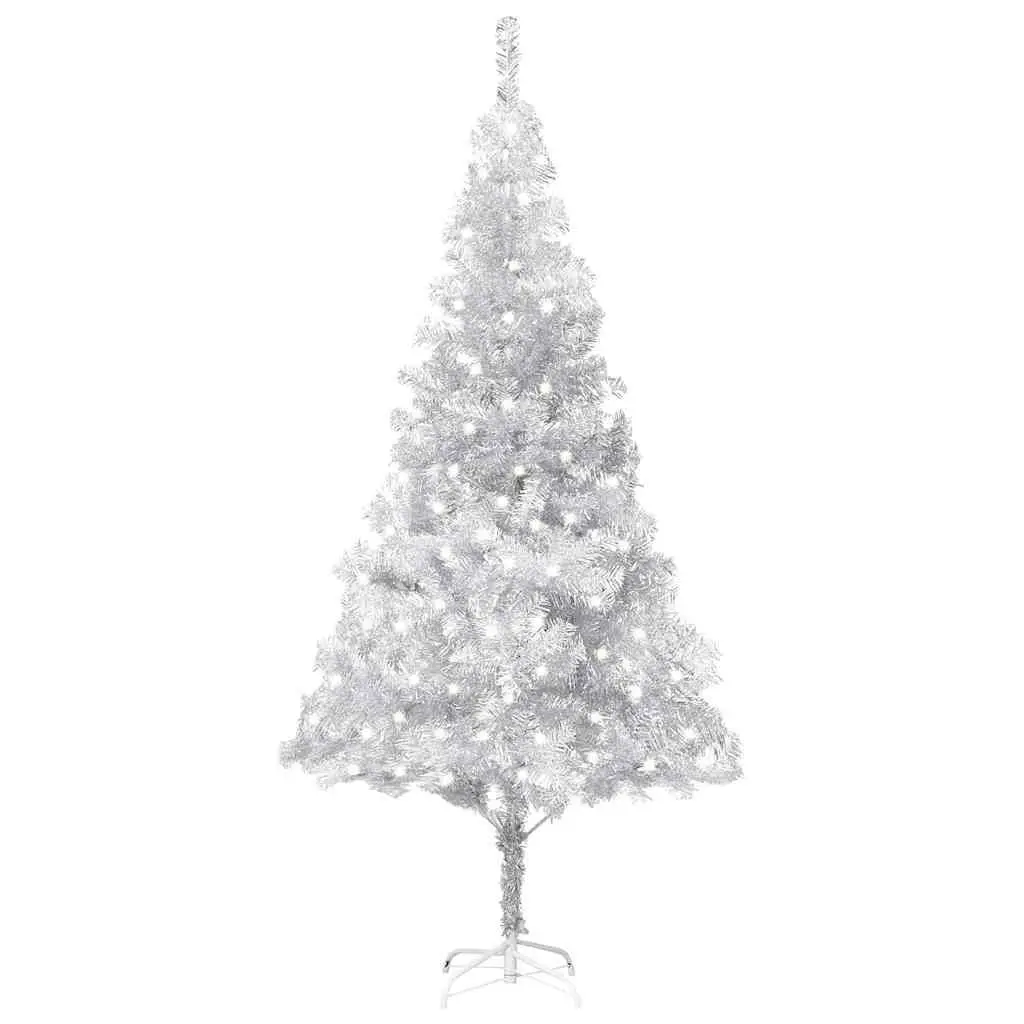 Artificial Pre-lit Christmas Tree Silver 240cm with Stand LED Lights Holiday