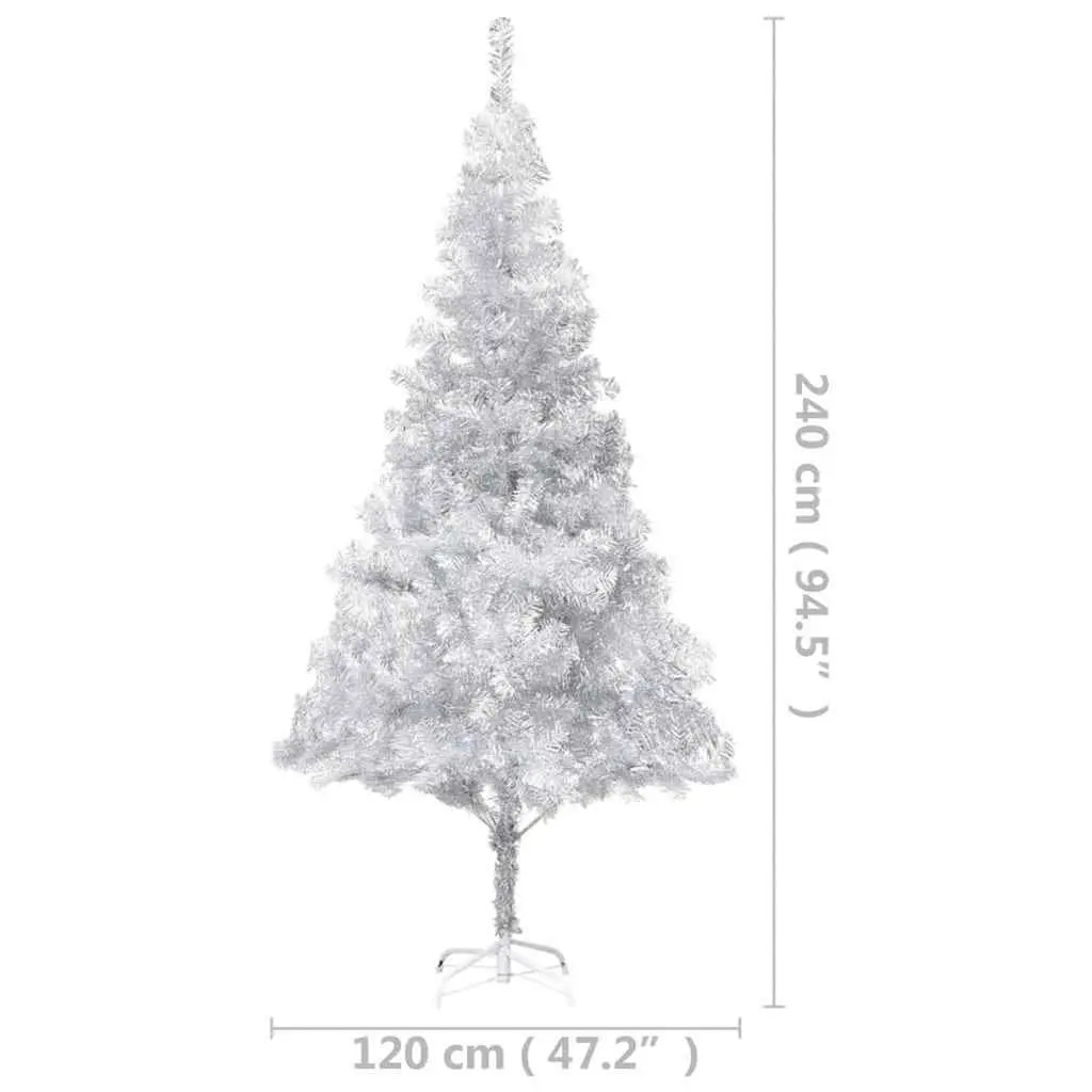 Artificial Pre-lit Christmas Tree Silver 240cm with Stand LED Lights Holiday