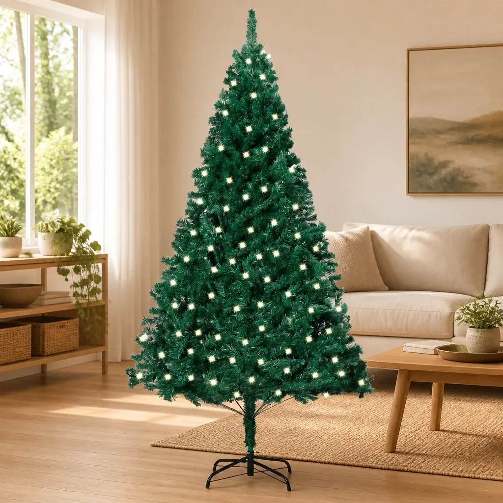 Artificial Christmas Tree 240cm Extra Thick Branches Green LED Holiday Decor