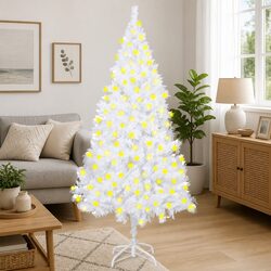White Artificial Christmas Tree 210cm Pre-lit LED Lights Thick Branches Holiday