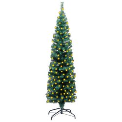 Slim Artificial Pre-lit Christmas Tree with Stand LED Lights Green 120cm Holiday