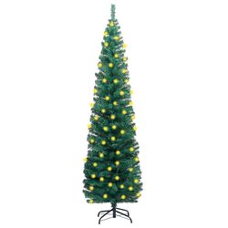 Slim Artificial Pre-lit Christmas Tree with Stand Green 210 cm Holiday Decor