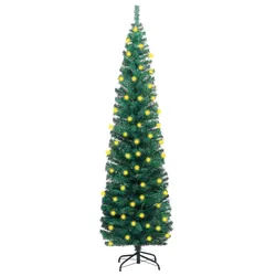 Slim Artificial Pre-lit Christmas Tree with Stand Green 210 cm Holiday Decor