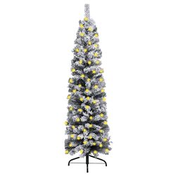 Slim Pre-lit Artificial Christmas Tree Green 150cm Flocked Snow PVC Holiday