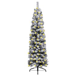 Slim Pre-lit Christmas Tree Flocked Snow Green 180cm Artificial Holiday