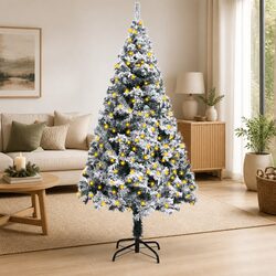 Artificial Pre-lit Christmas Tree Green Flocked Snow 120cm Holiday Decoration