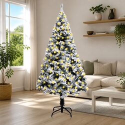 Artificial Christmas Tree 240cm Pre-lit LED Flocked Snow Green Holiday Decor