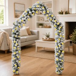 Christmas Garland with LED Lights and Flocked Snow Green 5m Decoration