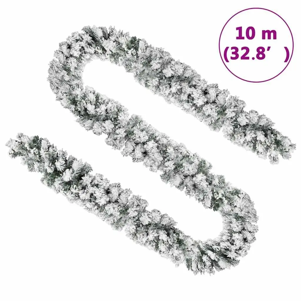 Christmas Garland LED Lights 10m Flocked Snow Green PVC Holiday Decor