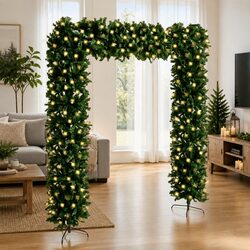 Christmas Tree Arch 240cm Green with LED Lights Festive Holiday Decoration