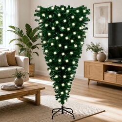 Upside-Down Artificial Pre-Lit Christmas Tree Green 120cm Holiday Decoration