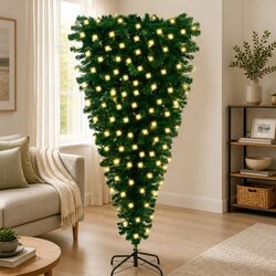 Upside-Down Artificial Pre-Lit Christmas Tree Green 180cm Holiday Seasonal Decor