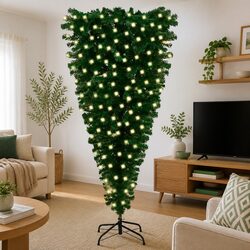 Upside-down Artificial Christmas Tree Green 240cm Pre-lit LED Holiday Decor