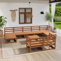 10 Piece Garden Lounge Set Outdoor Furniture Solid Wood Patio Seating Brown
