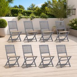 Folding Outdoor Chairs Set 8 PCS Grey with Cushions Garden Dining Patio Seating