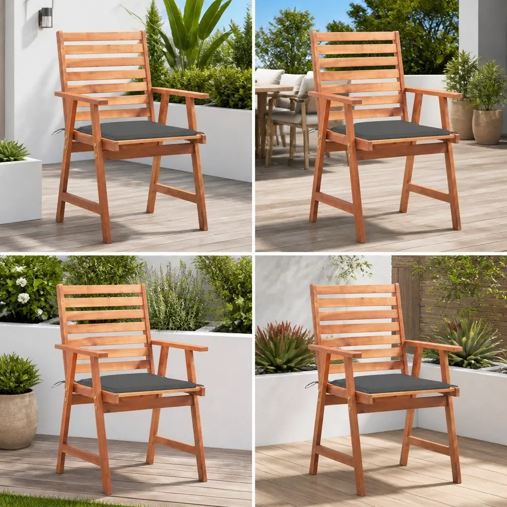 Outdoor Dining Chairs Set 4 Piece Solid Acacia Wood with Cushions Anthracite