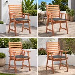 Outdoor Dining Chairs Set 4 pcs with Cushions Solid Acacia Wood Garden Seating