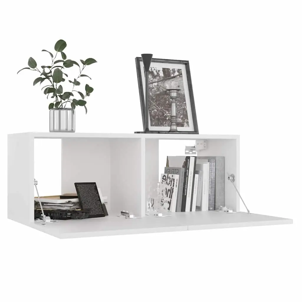 TV Cabinet Set 6 Piece Wall Mounted Storage Unit White Engineered Wood