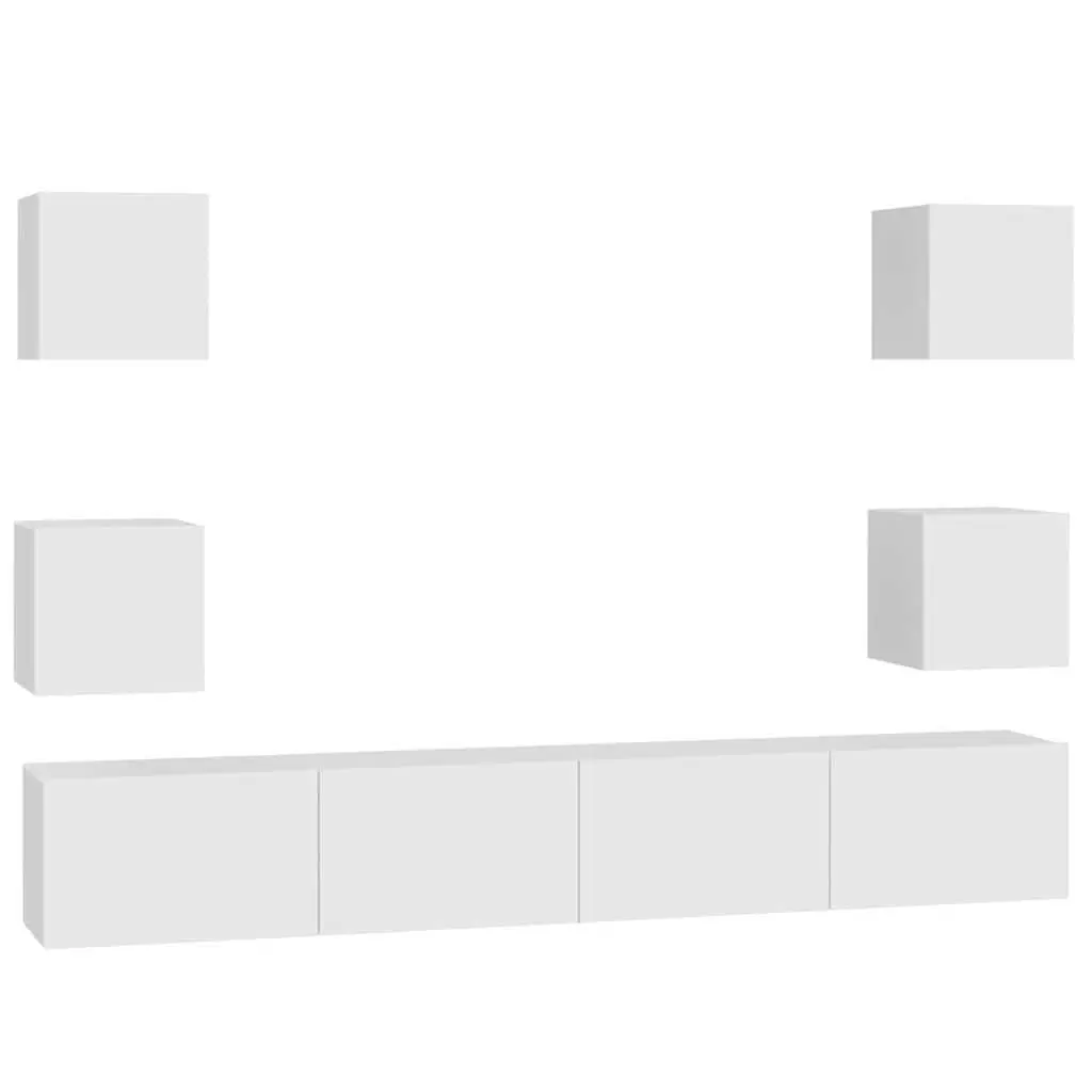 Wall-Mounted TV Cabinet Set 6 Piece White Storage Shelves
