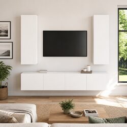 4 Piece TV Cabinet Set Wall Mounted Storage Unit White Living Room Furniture