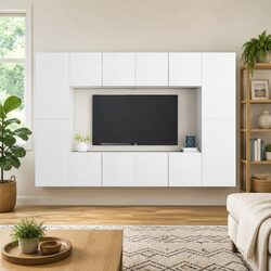 TV Cabinet Set 8 Piece White Wall Mounted Storage Unit Living Room Furniture