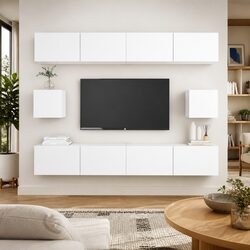 6 Piece Wall Mounted TV Cabinet Set Storage Organizer Home Entertainment Unit